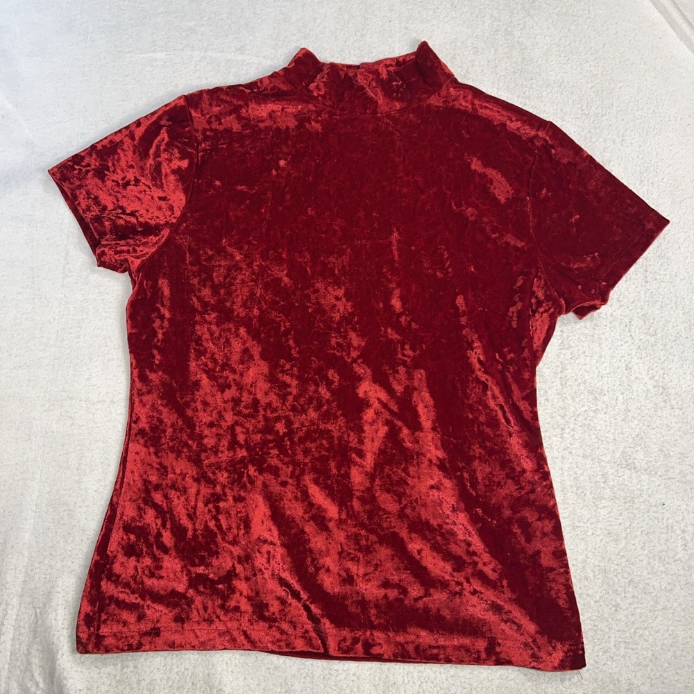 Red Crushed Soft Velvet Mock Neck Small Top Y2K Short Sleeve